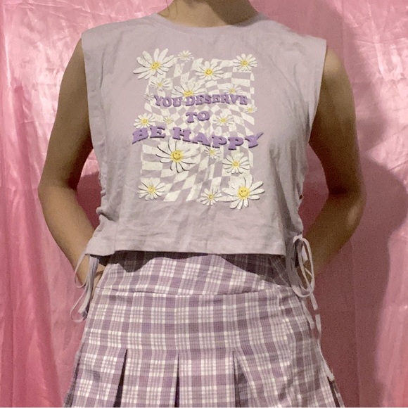 Y2K Purple Text Daisy Side Corset Crop Top - Picture 1 of 3